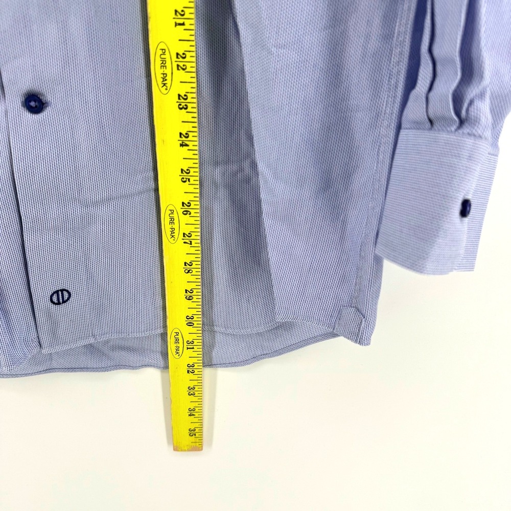 David Donahue‎ Dress Shirt Mens 15.5 34/35 Blue Trim Fit Cotton Textured Spread - Picture 5 of 6